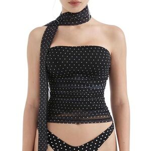 Black Polka Dot Strapless Tube top with Scarf size M